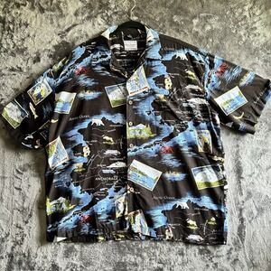 Alaska Hawaiian Shirt Mens 2X David Carey Map Print Novelty‎ Button Up Camp